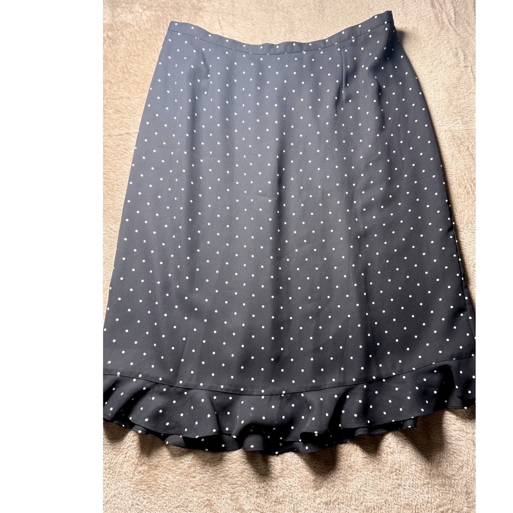 Venezia Polka Dot Ruffle Hem Midi Skirt Black White Size 14/16 Scandi feminine